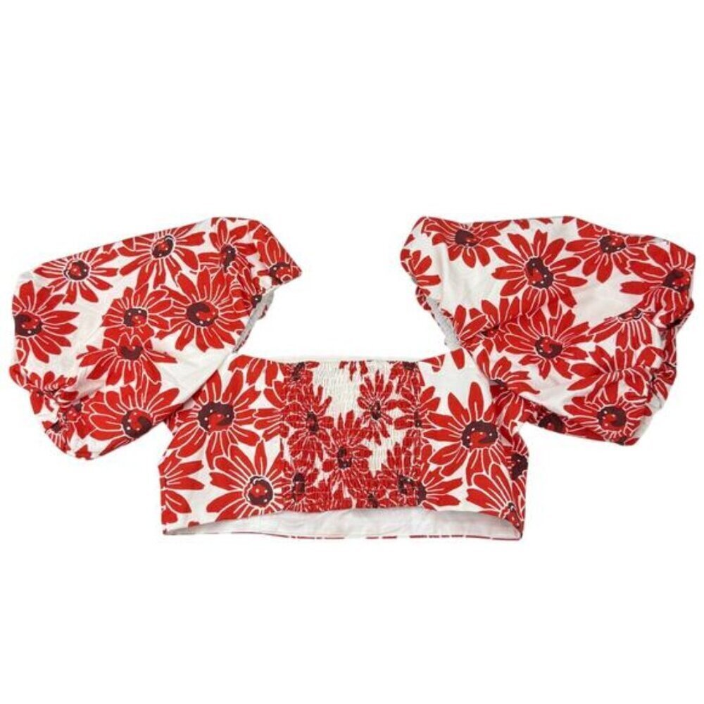 NWT MANGO Daisy Floral Puff Sleeve Cotton Crop Top Size Small - Picture 5 of 5